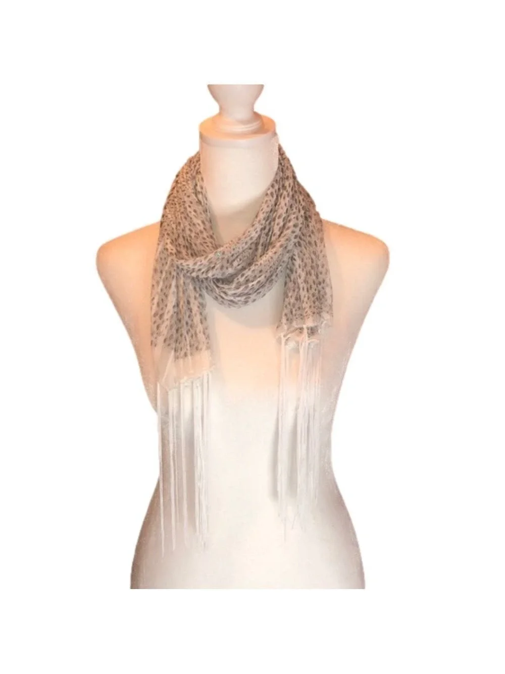 Scarf Grey/White Sheer Print with Sparkle Bling & Tassels